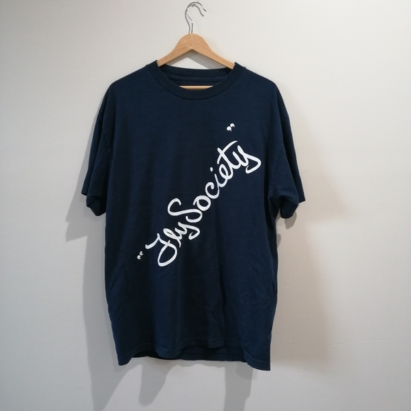 Fly Society Script T-shirt Tee Navy Large - Picture 2 of 7